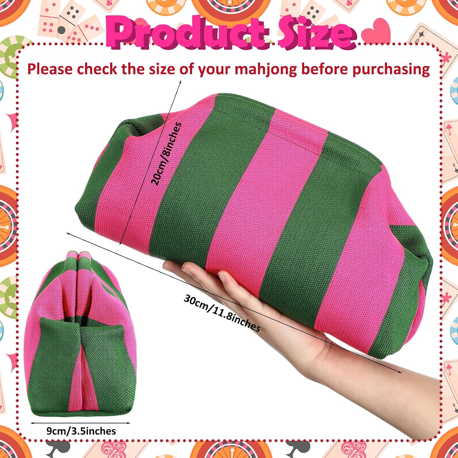 Mahjong Tile Bag Woven Clutch Purses For Women Woven Striped Dumpling Bag Summer Beach Evening Handbag For Mahjong Tile Vacation Supplies(Pink And Green,Thick Lines)