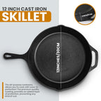 Utopia Kitchen Premium Saute Frying Pan 12 Inch, Cast Iron Chefs Pan, Pre Seasoned Cast Iron Skillet With Lid, Safe Grill Cookware For Indoor & Outdoor Use, Black