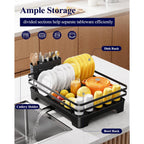 Kitsure Dish Drying Rack - Multi-Functional Dish Rack For Kitchen Counter With Cutlery Holder, Rust-Proof Storage Solution With Rotatable, 15.7" X 12.0" X 5.5", Black
