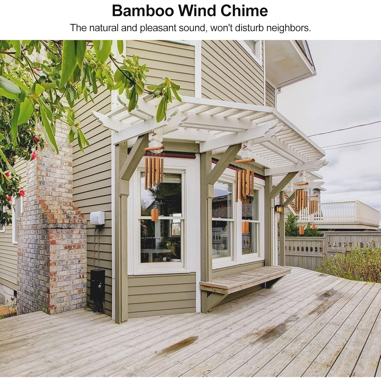 Bamboo Wind Chimes For Outside,Decorations For Patio Porch | Sympathy Wind Chimes Outdoors With Natural Sounds, Memorial Gifts For Mom, Indoor Outdoor Decor For Garden Home And Backyard