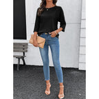 Dokotoo Womens Tops Spring Summer 3/4 Length Sleeve Fashion T Shirts For Women Crewneck Waffle Knit Casual Loose Tee Blouses