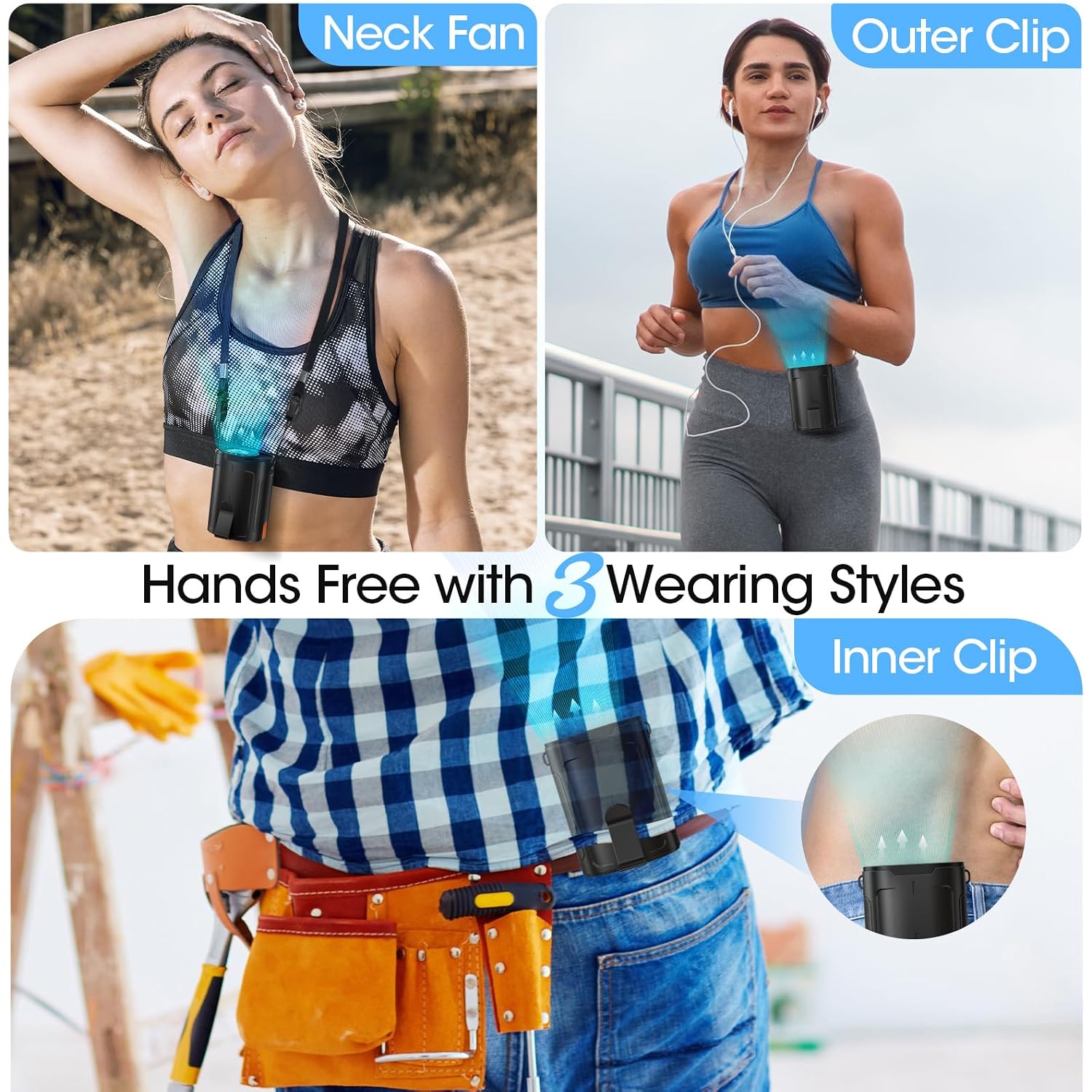 2026 Ai Portable Fan Rechargeable, 4-Speed Strong Airflow, Personal Waist Fan With Up To 25H Of Working Time, Hands-Free Hanging Neck Fan, Wearable Belt Fan For Camping, Outdoor, Jobsite