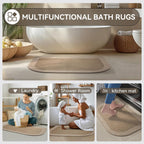 YDKGL Half Circle Bath Mat, Non Slip Bath Mat, Thin Bathroom Rugs Fit Under Door Quick Dry Absorbent Washable Bathroom Mat with Rubber Backing, Brown Beige 16x24