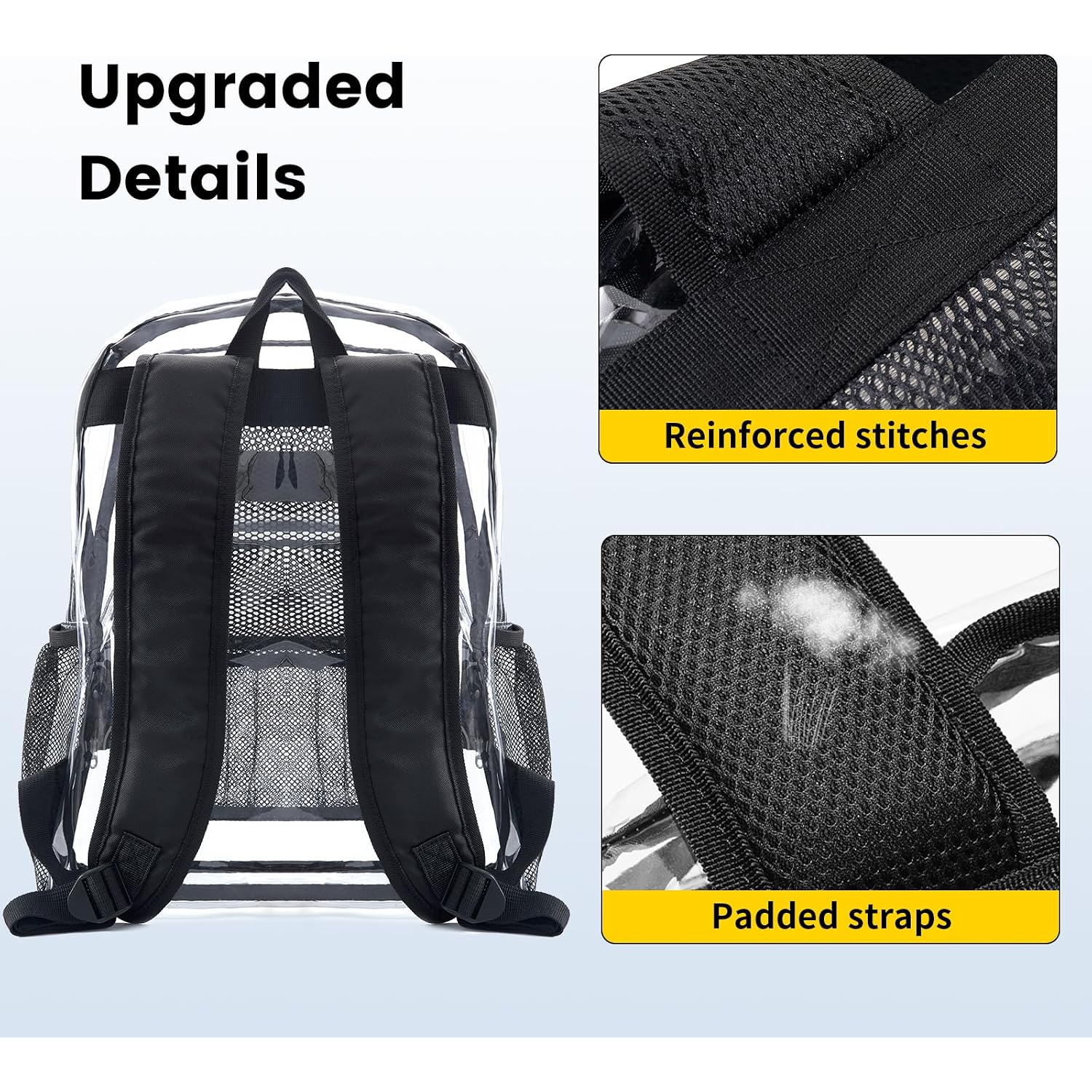 Vorspack Clear Backpack Heavy Duty Pvc Transparent Backpack With Reinforced Strap Stitches & Large Capacity For College Workplace Security - Black