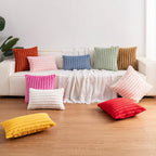 Aegero Pack of 2 Faux Fur Christmas Throw Pillow Covers 18x18 Inch, Soft Plush Striped Neutral Couch Pillow Cover, with Velvet Back Modern Home Decor for Sofa Living Room Couch Bed Cream White