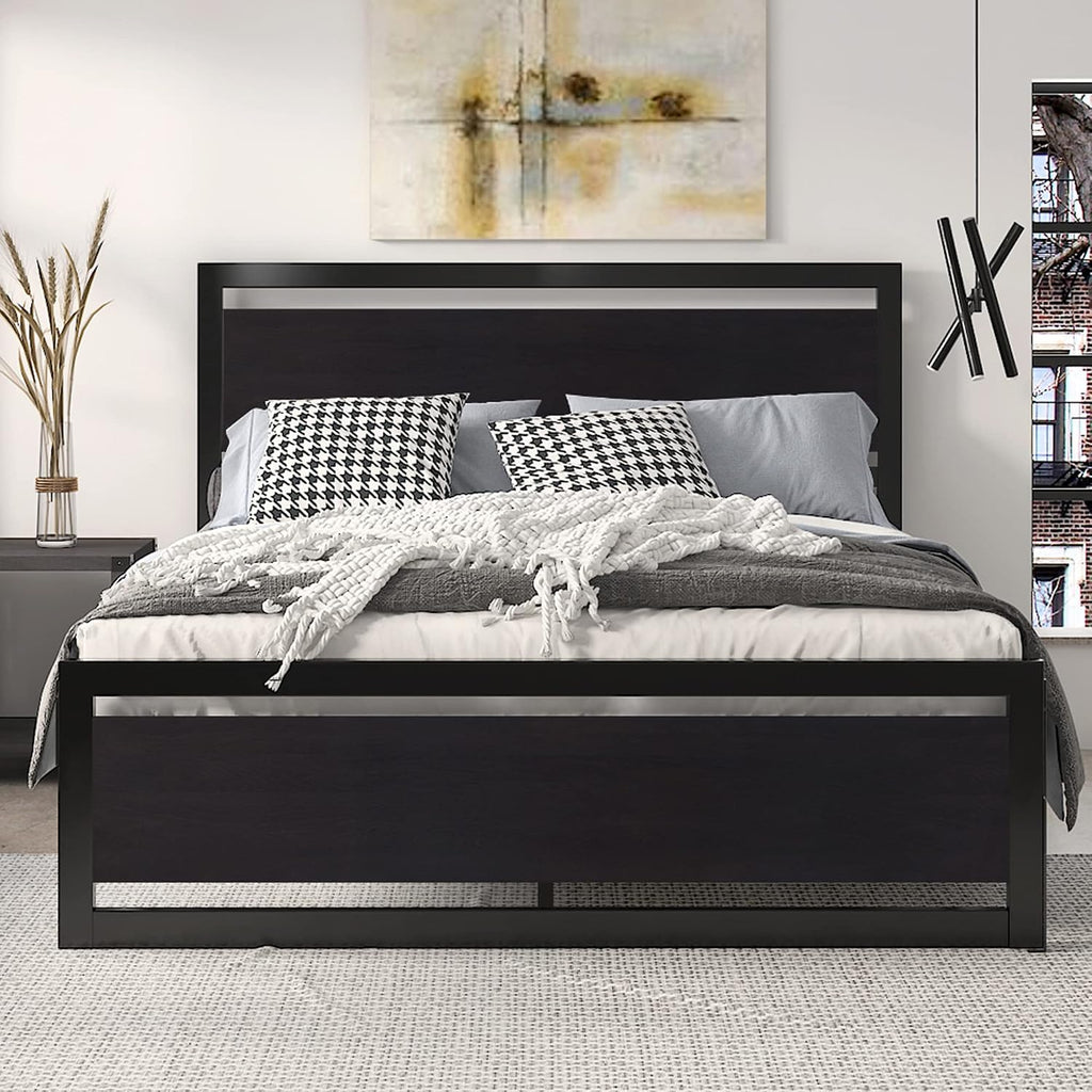 Sha Cerlin Heavy Duty Queen Size Bed Frame With Modern Headboard, Black