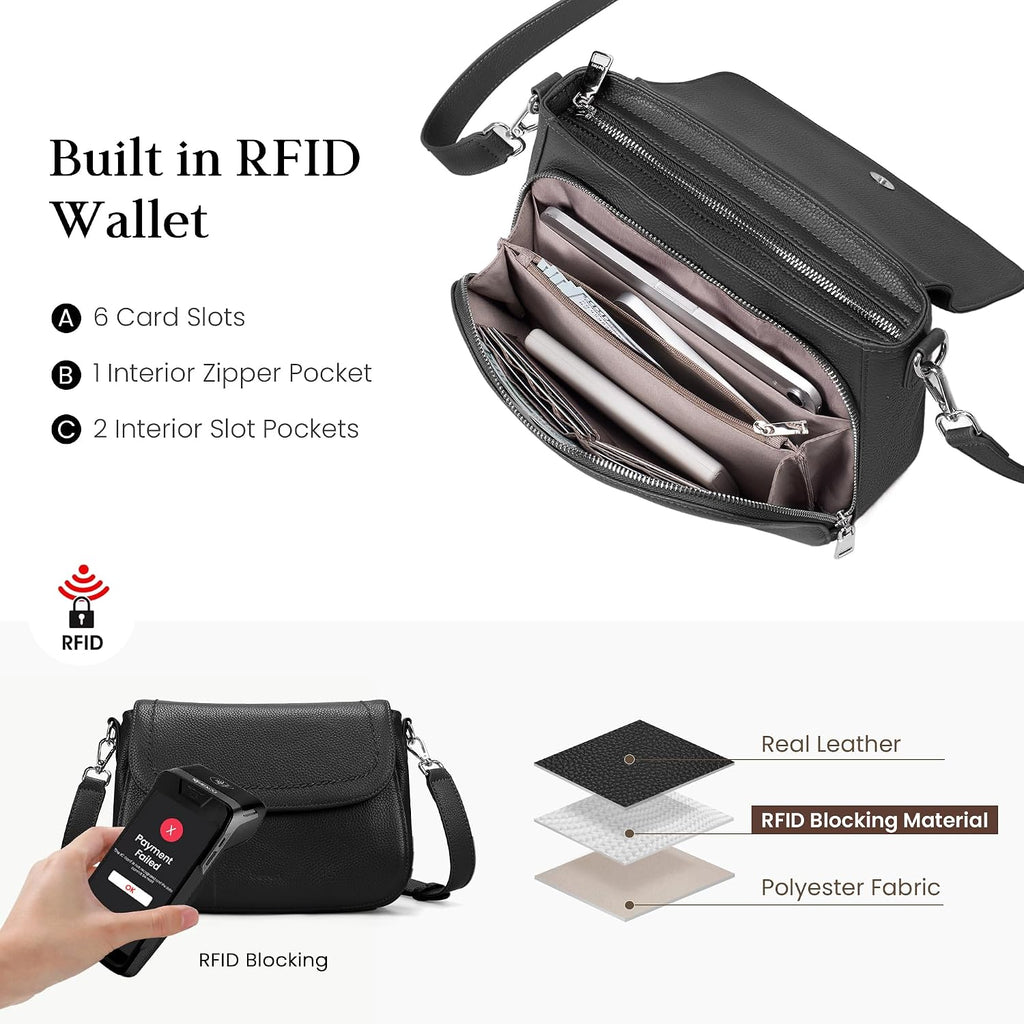 Befen Genuine Leather Crossbody Bags For Women With Built In Rfid Wallet Medium Womens Saddle Bag Cross Body Purse