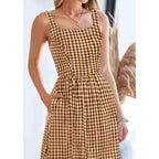 Prettygarden Women'S 2026 Summer Spaghetti Strap Maxi Dresses Plaid Square Neck A Line Casual Beach Vacation Long Sundress