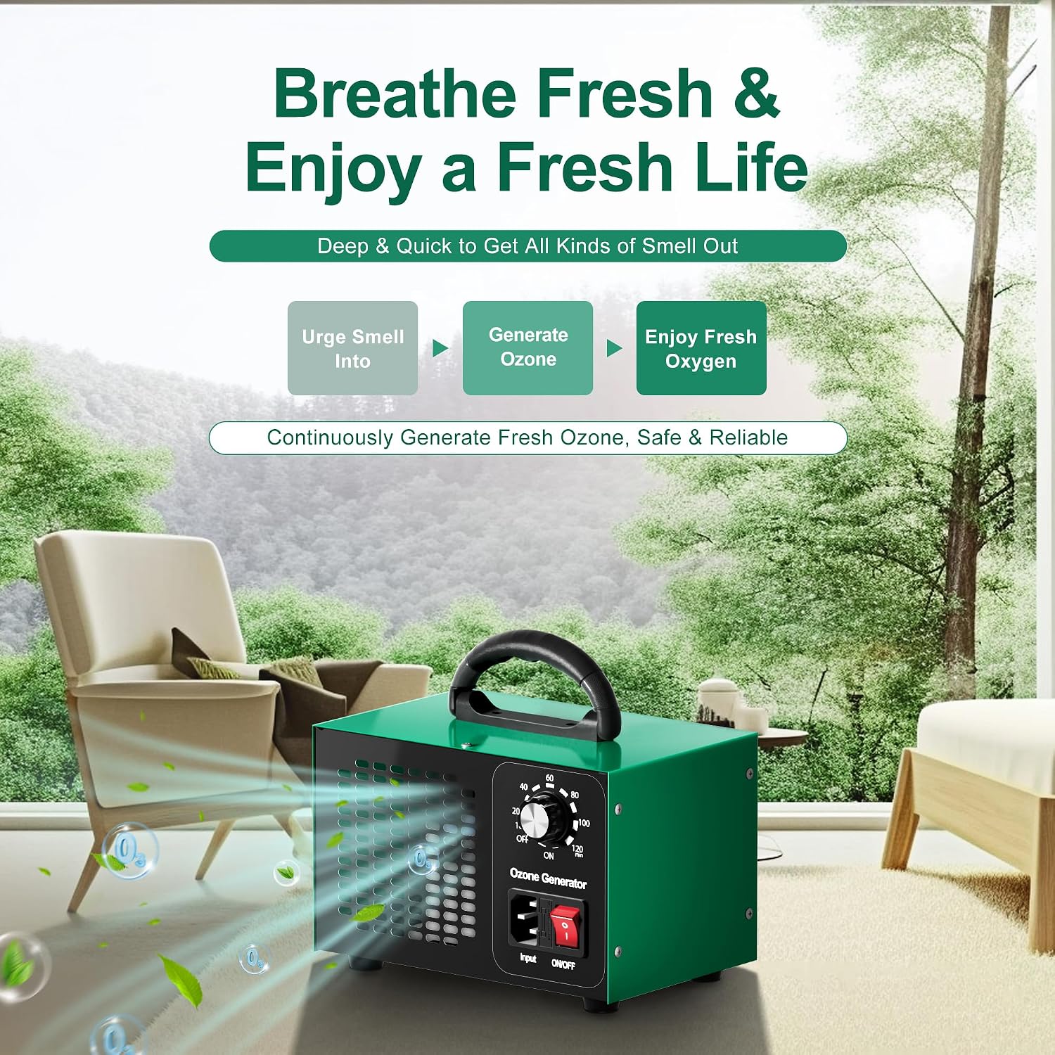 Ozone Generator 45,000Mg/H, Home/Industrial O3 Car Deodorizer. Ozone Machine Air Ionizer Ozone Odor Eliminator For Strong Odor. Odor Eliminator For Home, Car, Pet. Room Deodorizer For 2500 Sq Ft.