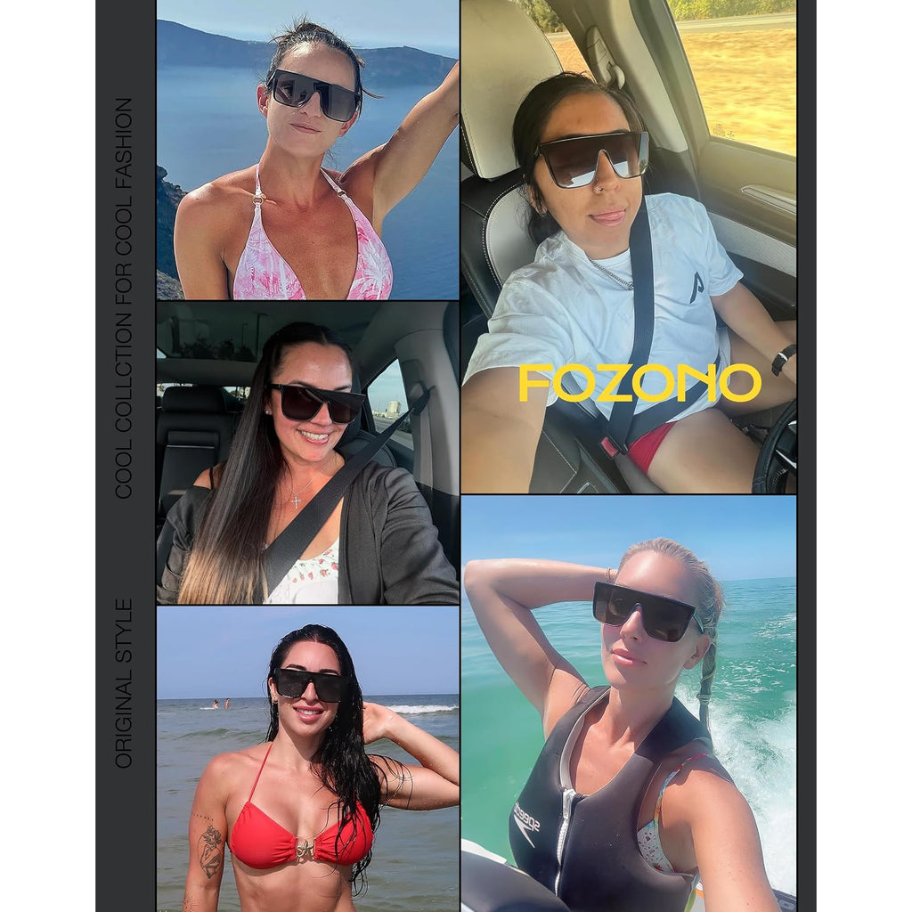 Trendy Square Oversized Sunglasses for Women Men Retro Flat Top Shield Sun Glasses UV Protection Once Piece Lens Tortoise Frame/Brown Lens