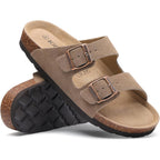 Kidmi Unisex Summer Sandals Arch Support Cork Footbed Slide Sandals With Double Adjustable Buckle For Women Men