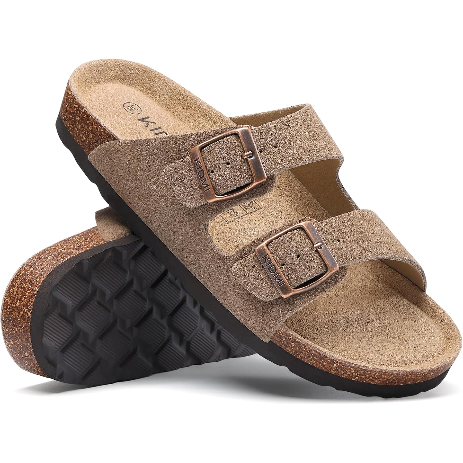 Kidmi Unisex Summer Sandals Arch Support Cork Footbed Slide Sandals With Double Adjustable Buckle For Women Men