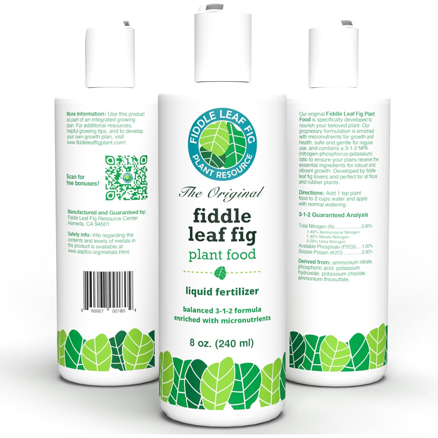 Fiddle Leaf Fig Plant Food, 3-1-2 Npk Liquid Fertilizer For Ficus, 8 Oz