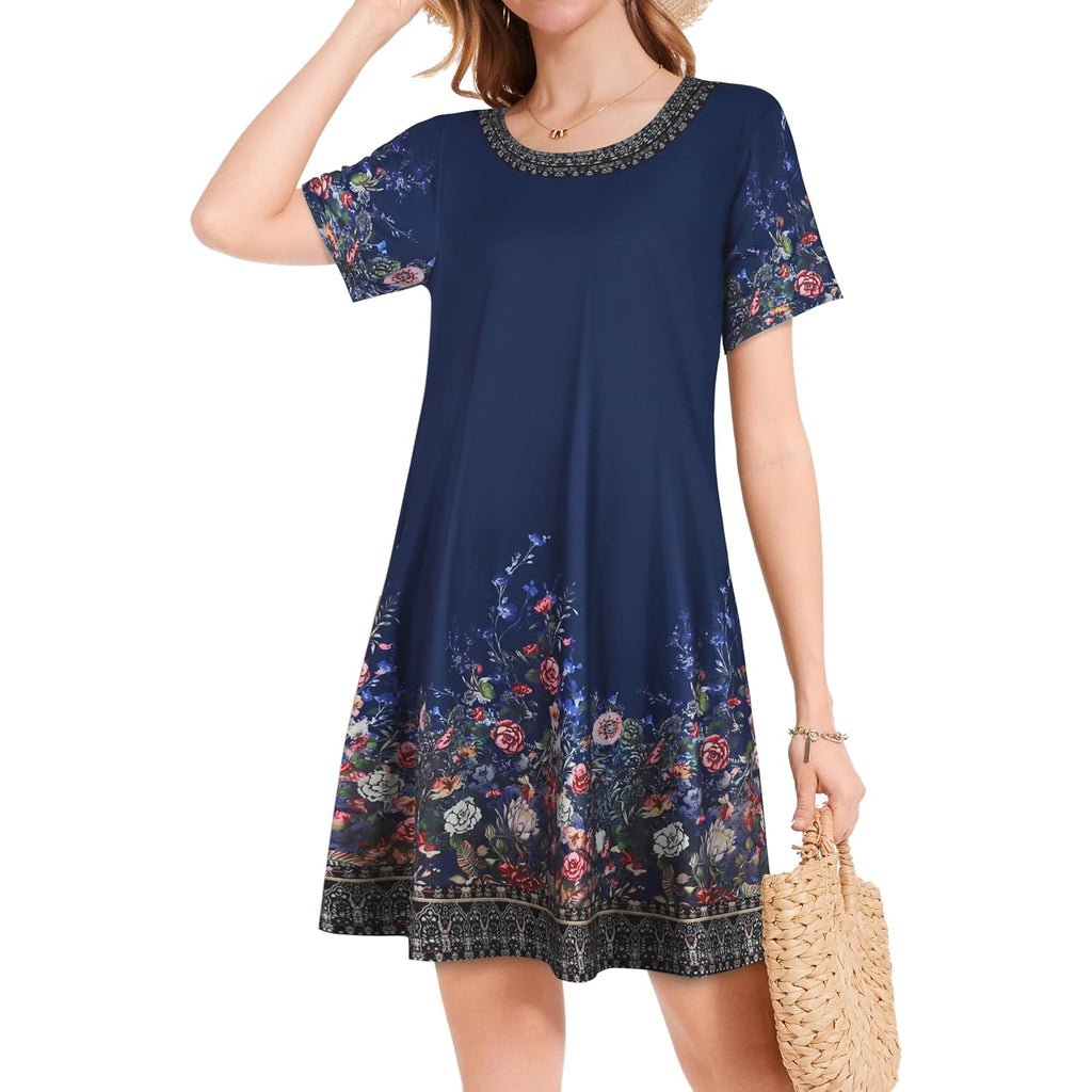Joligal Summer Dresses For Women Casual Short Sleeve Sundress Scoop Neck Beach T Shirt Dress With Pockets 2026