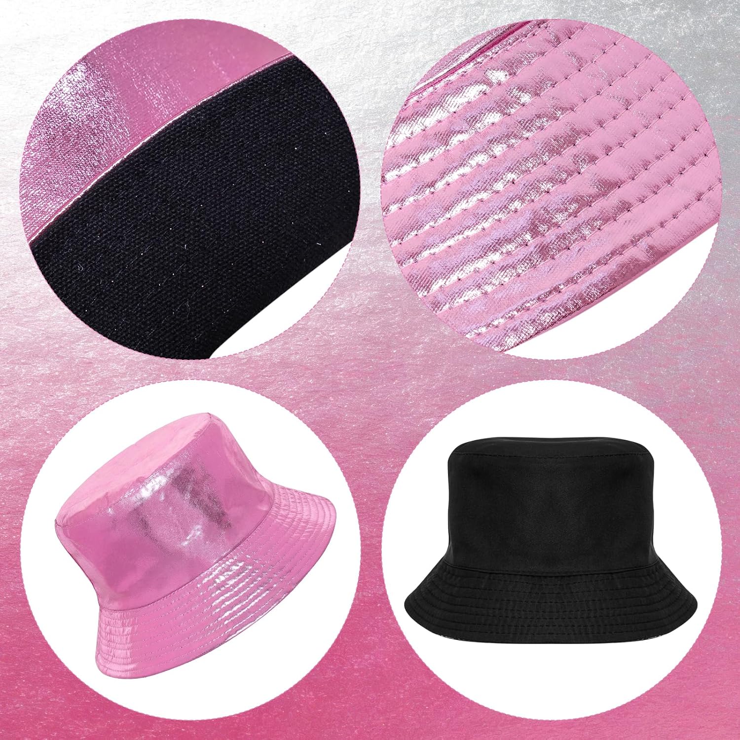 Fumwase Metallic Bucket-Hat Unisex Trendy Fisherman Sun Cap Packable Party Accessories Hats For Men Women