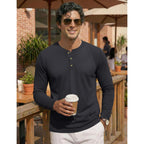 Magnivit Men'S Long Sleeve Henley Shirts Cotton 3-Button Spring Casual T-Shirts Solid Color Soft Basic Tops 2026