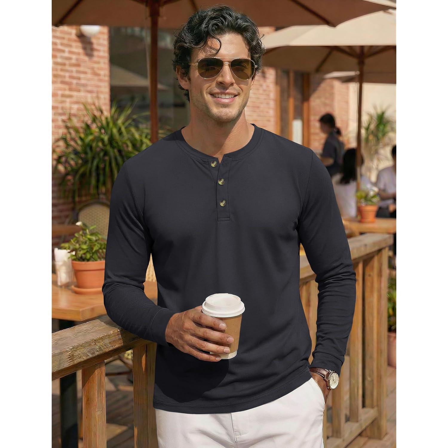 Magnivit Men'S Long Sleeve Henley Shirts Cotton 3-Button Spring Casual T-Shirts Solid Color Soft Basic Tops 2026