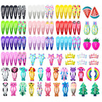 Funtopia Hair Clips For Girls,100 Pcs No Slip Metal Snap, Barrettes For Kids Teens Women, Cute Candy Color Cartoon Design Hair Pins (Animals Fruits Crowns Stars)