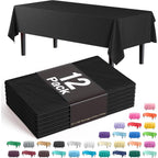 Black Plastic Tablecloth 12 Pack 54" x 108" Disposable Rectangle Table Cover for 6 to 8 Foot, Waterproof & Sturdy, for Party, Wedding, Birthday, Picnic, Indoor Outdoor - Exquisite, Black