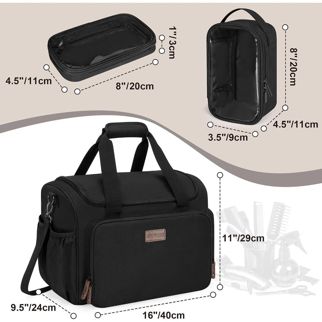 Large Insulated Hairdresser Bag With A Semi Detachable Divider And 2 Removable Pouches, Hairstylist Traveling Bag Holds Various Hair Cutting Tools, Black