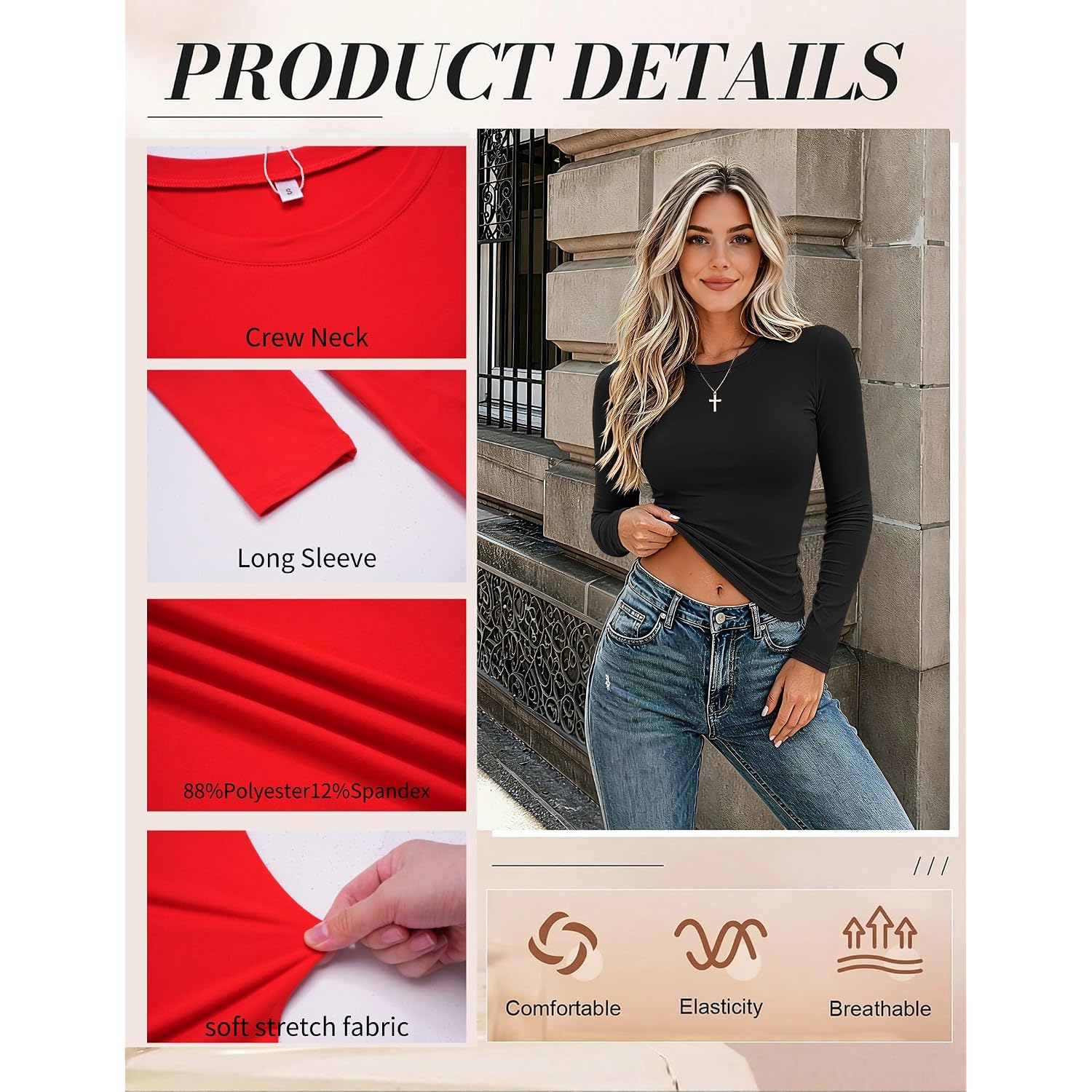 Zeagoo Women Long Sleeve Shirts Fitted Going Out Tops Crop Basic Tee Casual Work Clothes Trendy Fall Outfits Xs-Xl