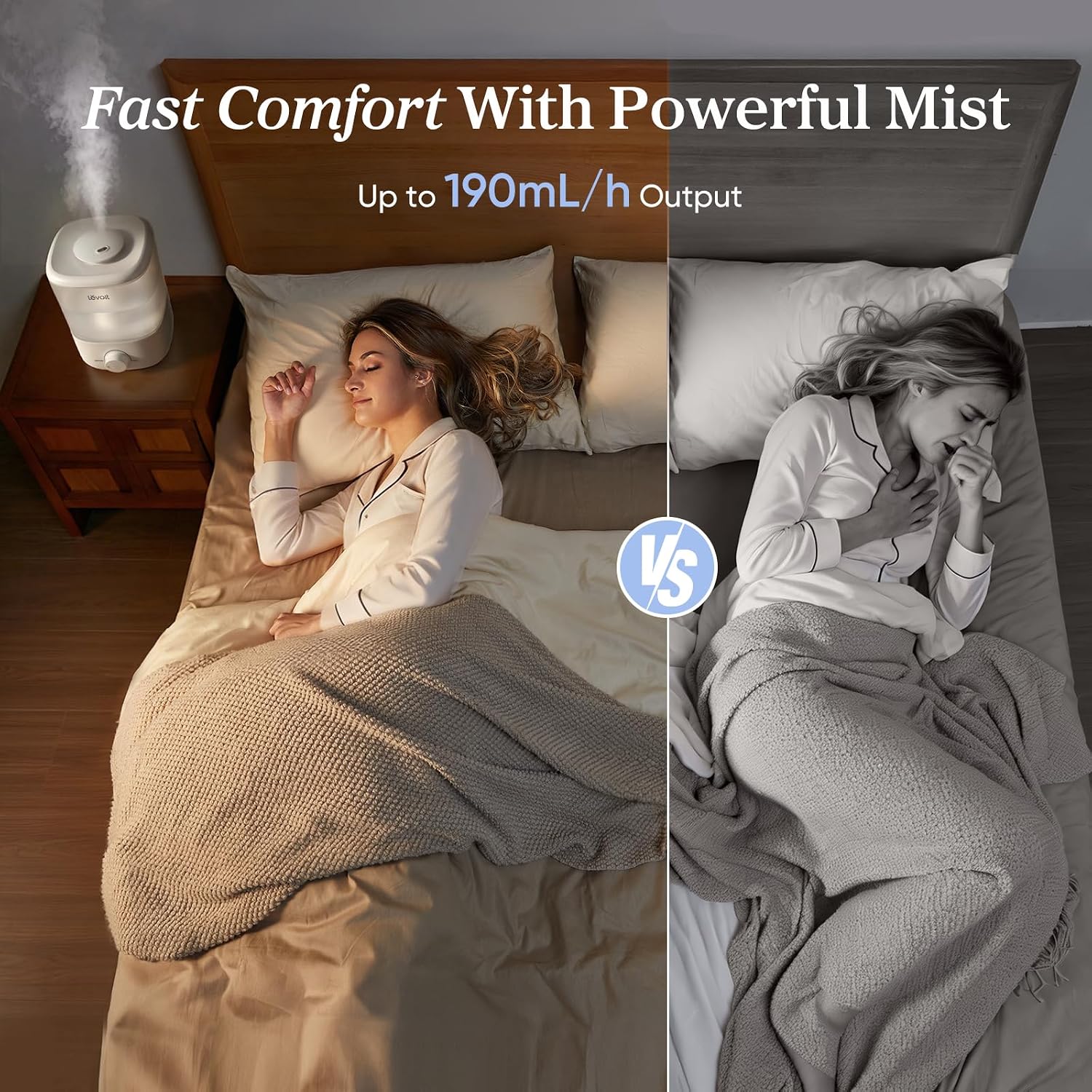 Levoit Top Fill Humidifiers For Bedroom, 2.5L Tank For Large Room, 28Db | Easy To Fill & Clean, Quiet Cool Mist Air Humidifier For Home Baby Nursery & Plants, Auto Shut-Off For Safety, 25H Lasting