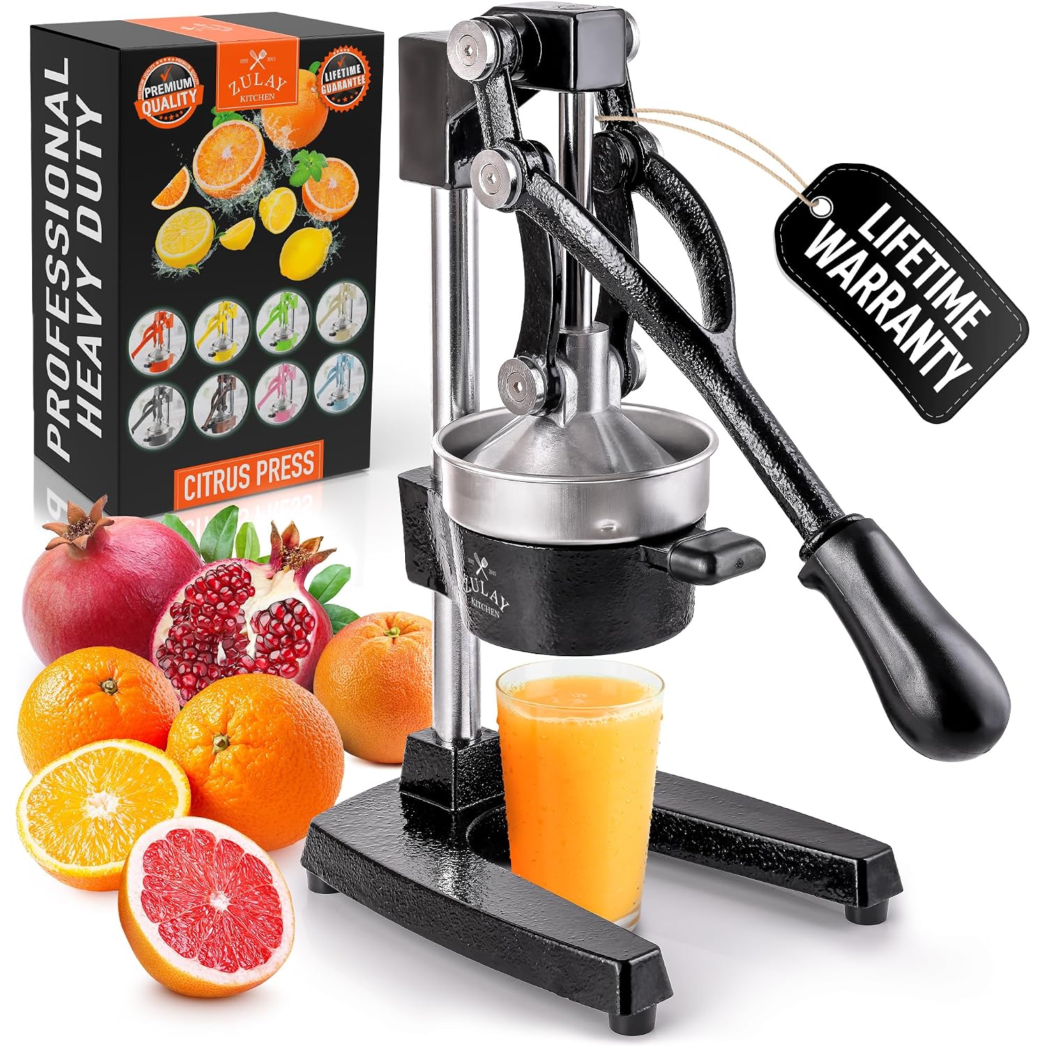 Zulay Kitchen Cast Iron Juicer - Heavy Duty Manual Juicer With Detachable Strainers For Easy Cleaning, Orange Juice Press For Citrus Fruits, Perfect For Bartenders, Juice Lovers & Health Enthusiasts