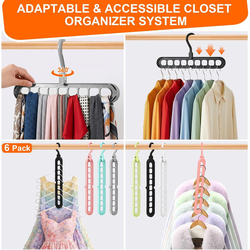 Closet Organizers And Storage,College Dorm Room Essentials,Pack Of 6 Multifunctional Organizer Magic Space Saving Hangers With 9 Holes Storage Organization For Wardrobe Closet