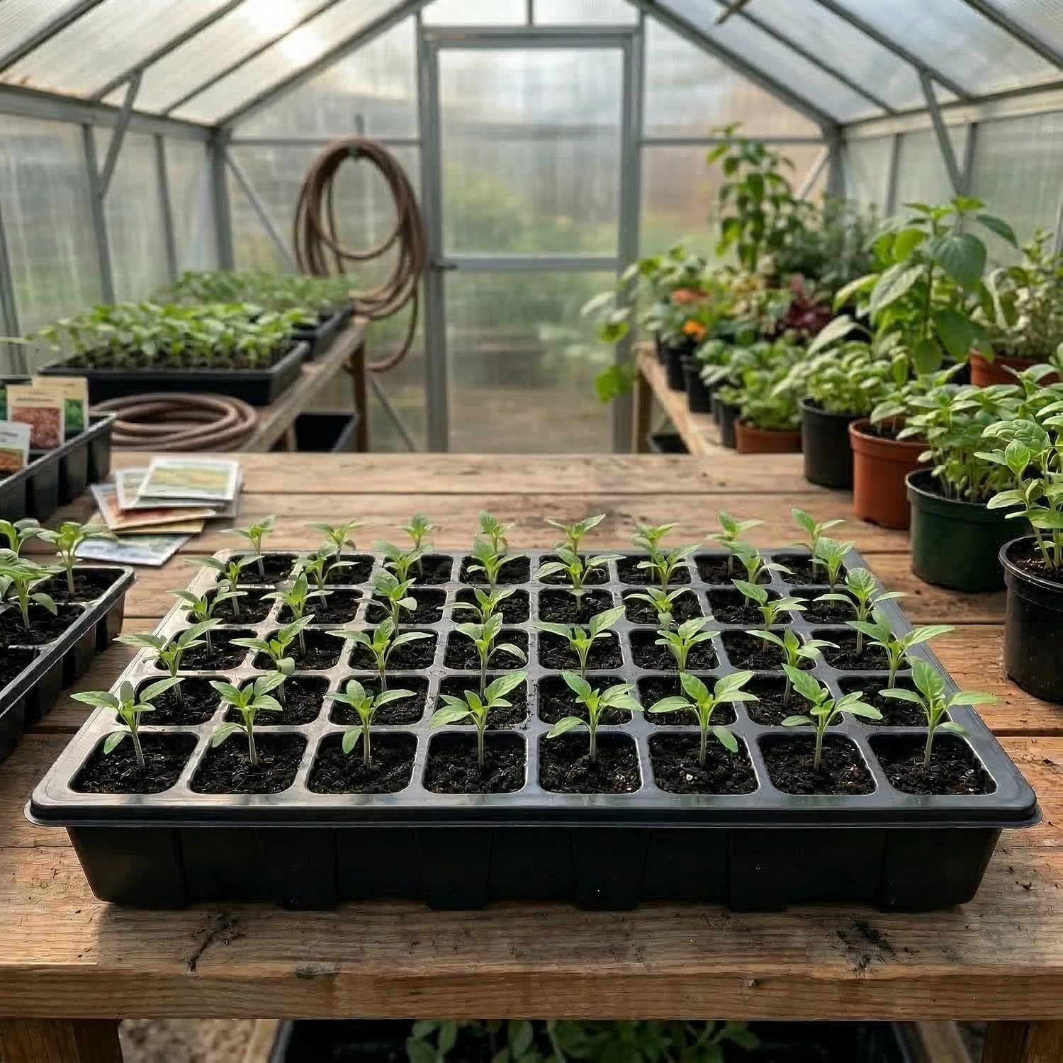 Gardzen 5-Set Seed Starter Tray Kits, Durable Plant Germination Trays With Humidity Vented Domes And Bases, Ideal For Seed Starting, Indoor Gardening, And Greenhouse (Total 200 Cells)