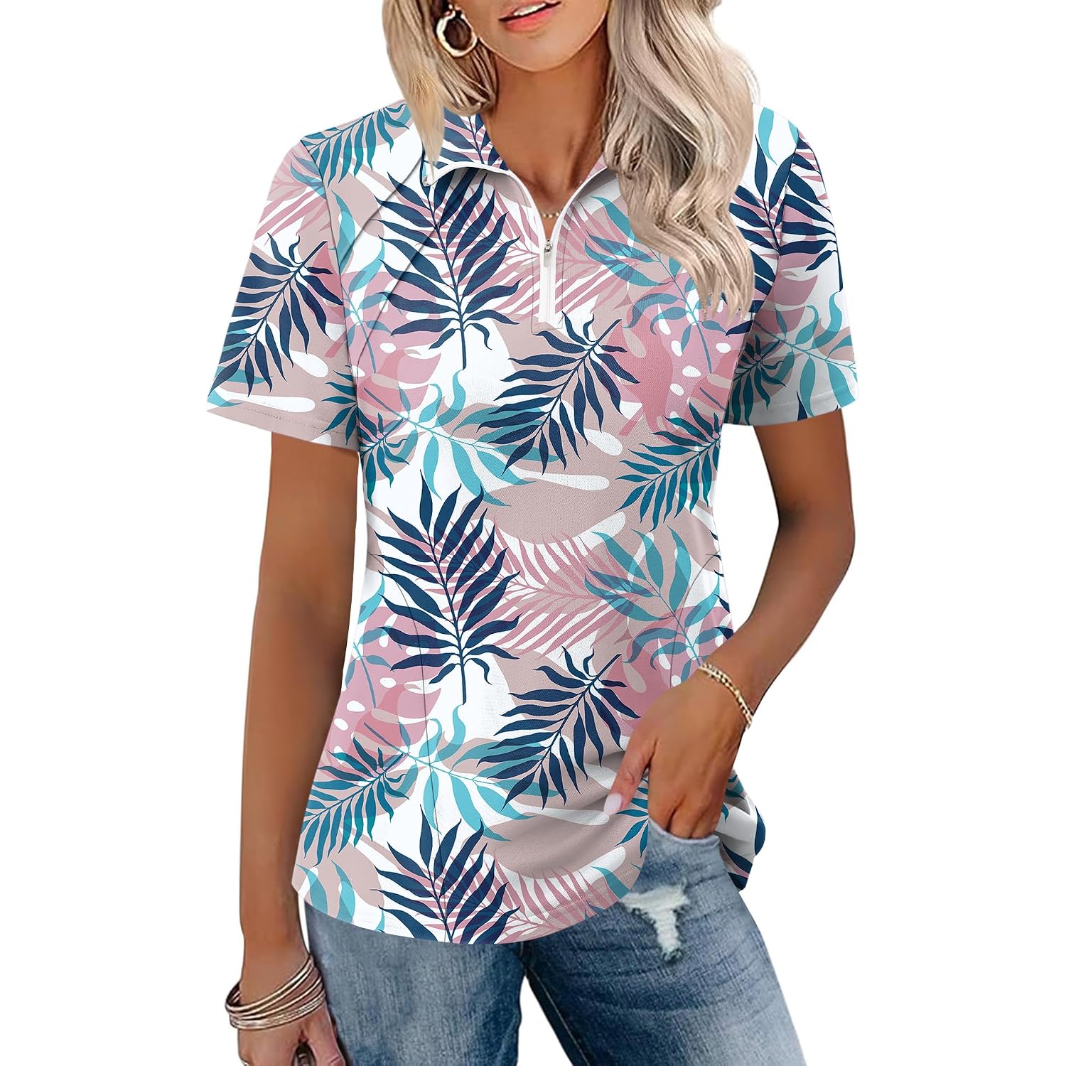 Lomon Womens Golf Polo Shirts Summer Short Sleeve 1/4 Zip Tops Moisture Wicking Casual Tennis Activewear With Pockets
