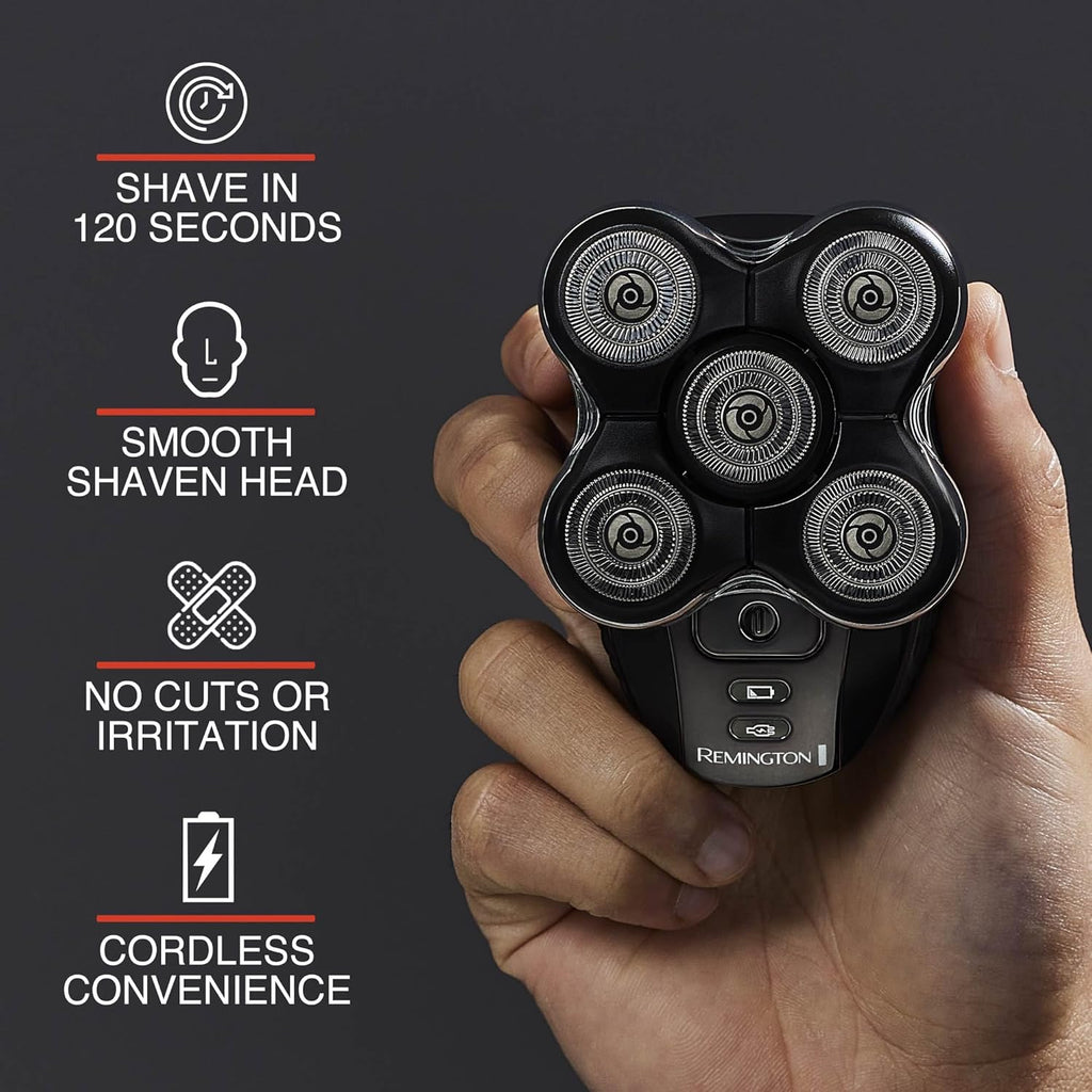 Remington Balder Pro XR7000 Head Shaver for Bald Men, Cordless Electric Razor, 5 Dual Track Rotary Blades, Waterproof Wet/Dry, Lithium Rechargeable, Hair Capture Chamber, Pop-Up Trimmer