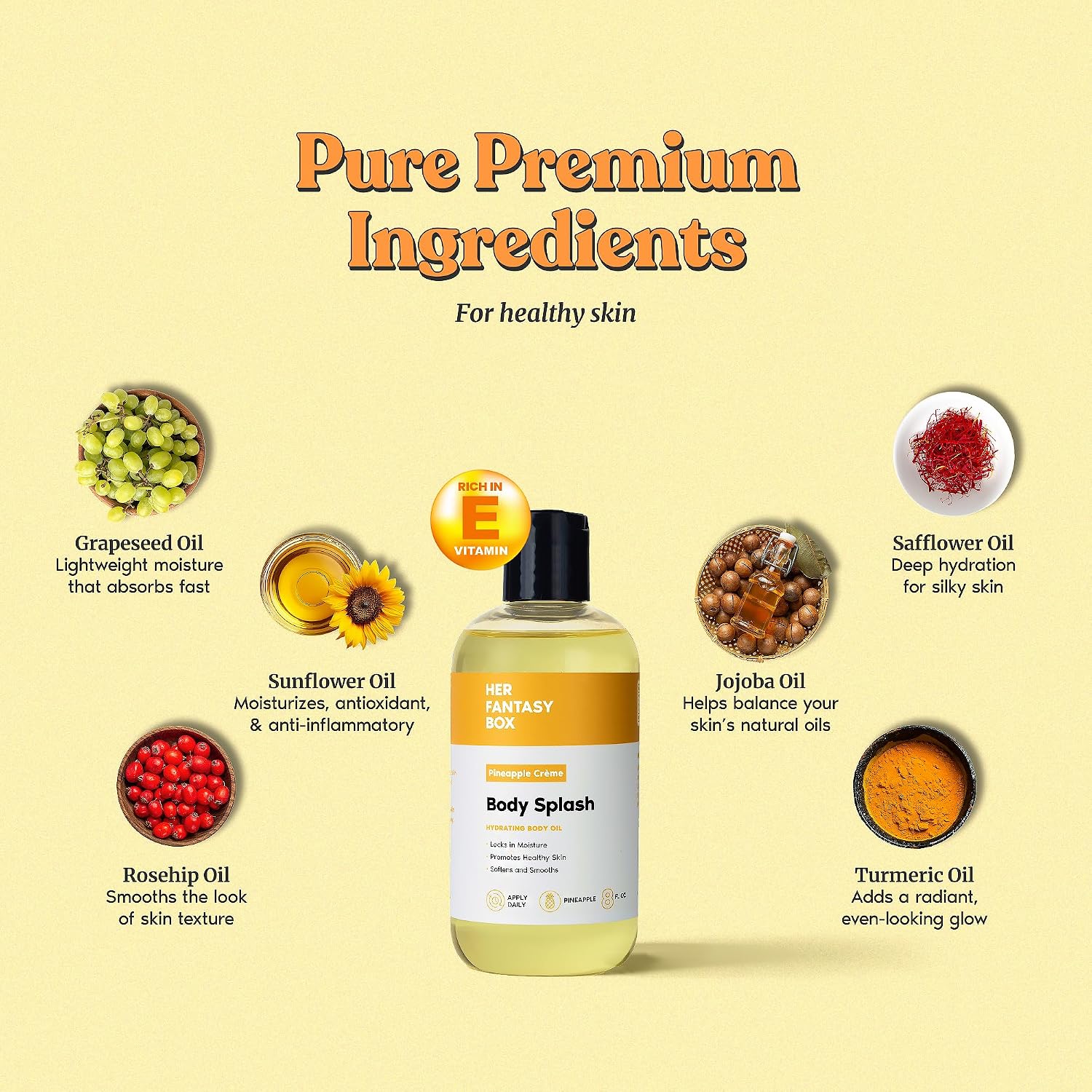 Her Fantasy Box | Body Splash Hydrating Body Oil (Pineapple Creme) - Moisturizing, Non-Greasy Formula For Soft, Smooth Skin - All-Natural, Lightweight & Nourishing