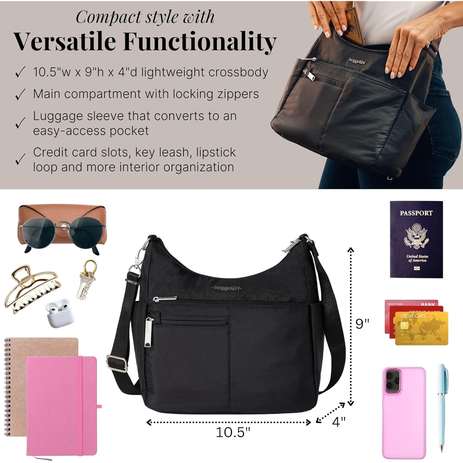 Baggallini Women's Securtex Anti-theft Free Time Crossbody Bag | Securtex, Anti-Theft