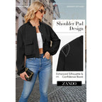 Zando Bomber Jacket Women 2026 - Short Cropped Jacket Women Button Down Long Sleeve Casual Varsity Jackets With Pockets