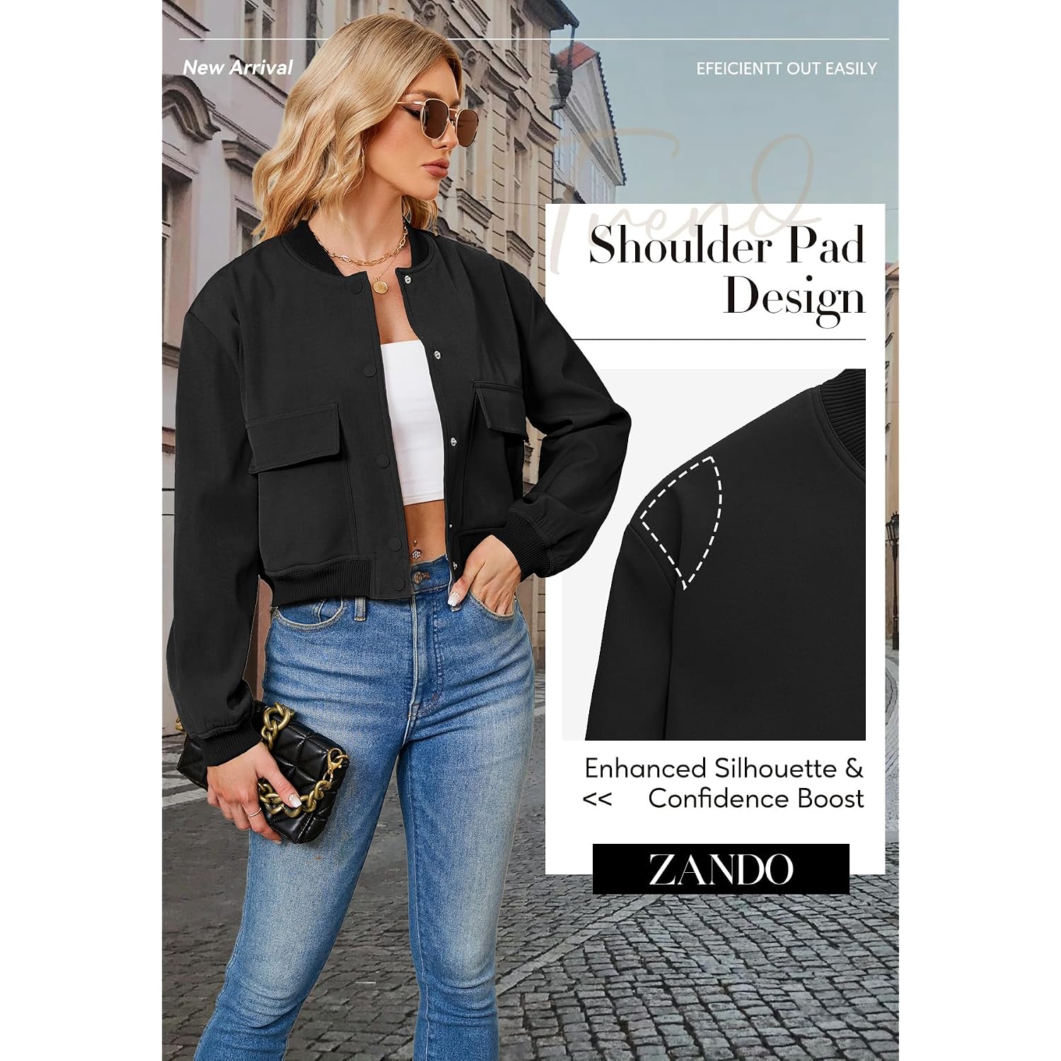 Zando Bomber Jacket Women 2026 - Short Cropped Jacket Women Button Down Long Sleeve Casual Varsity Jackets With Pockets