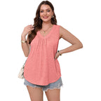 Ofeefan Tank Top For Women Loose Fit Sleeveless Shirts V Neck Summer Clothes Ruched Women'S Tees And Tanks Curved Hem