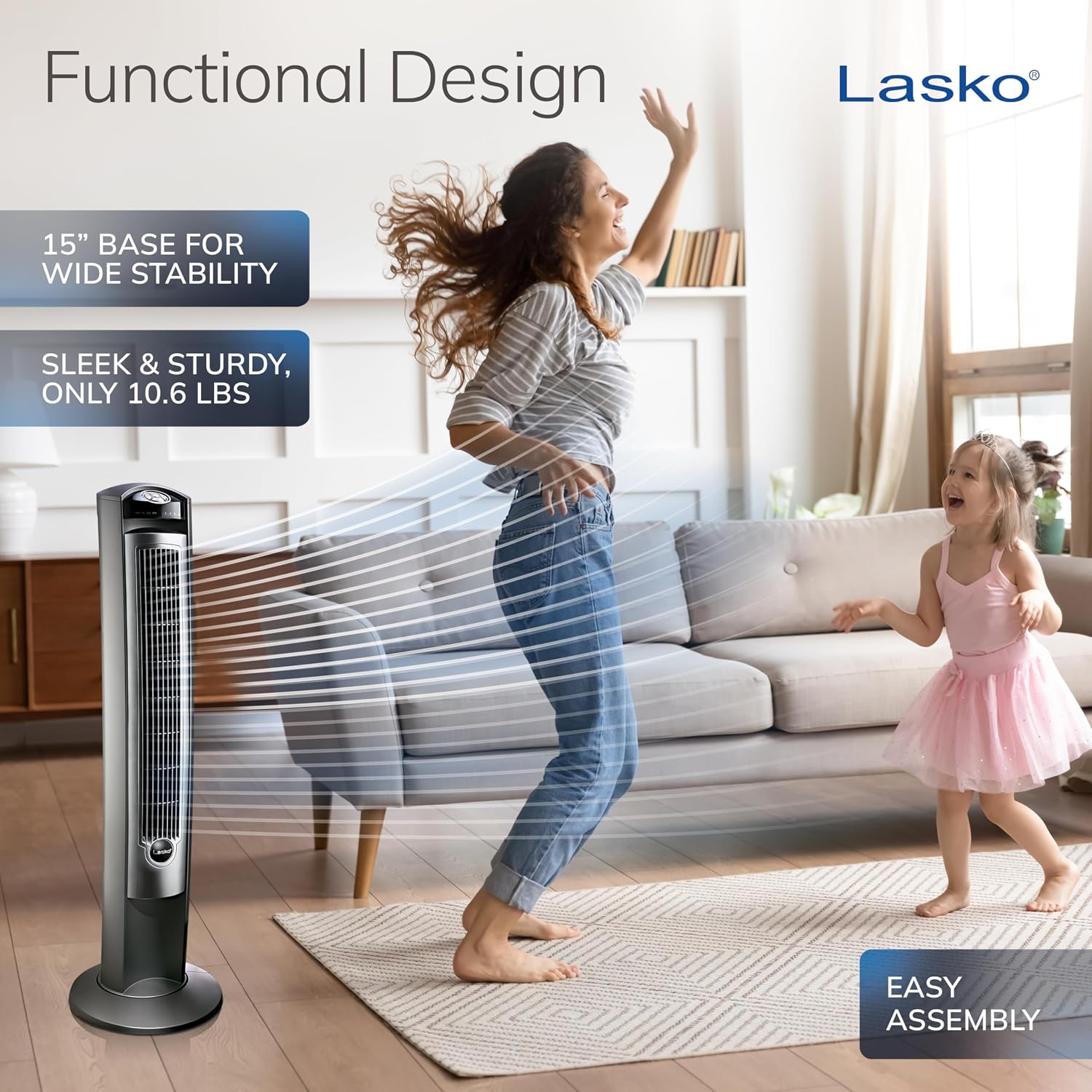 Lasko Oscillating Tower Fan With Remote - Quiet Standing Fan For Bedroom, Office, And Home - 3 Speeds - Powerful Cooling Air - T42951 - 42" Tall - Silver