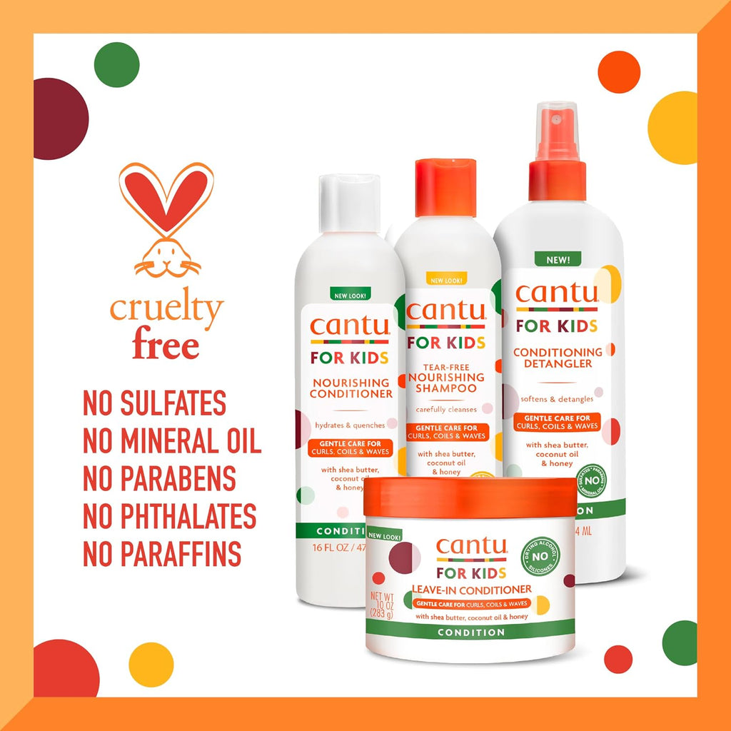 Cantu Care For Kids Haircare Regimen Set With Large Size Shampoo + Conditioner + Detangler + Leave-In Conditioner (Pack Of 4)