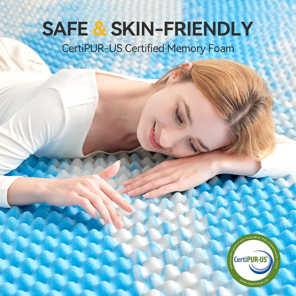 Sinweek 2 Inch Egg Crate Memory Foam Mattress Topper Twin Size, Soft Mattress Pad For Back Pain Relief, Bed Topper, Certipur-Us Certified, Blue