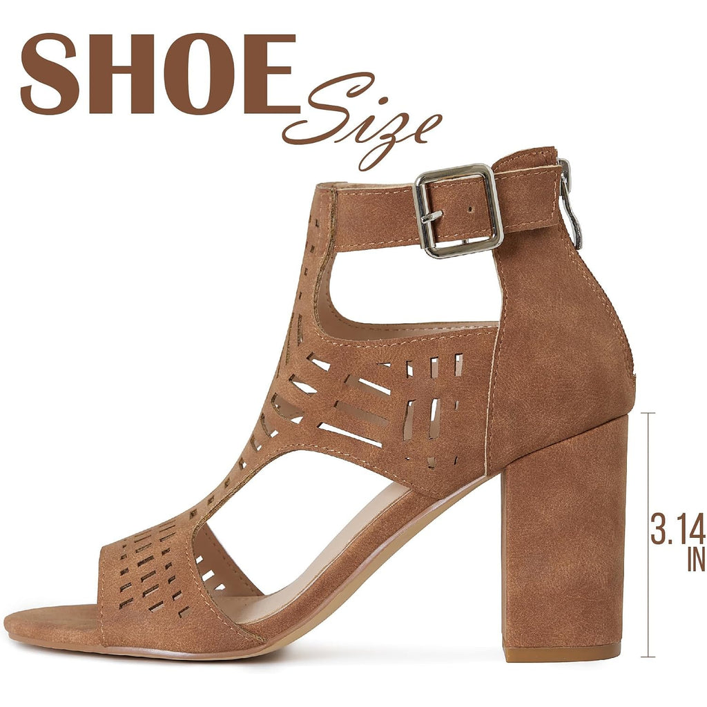 Heeled Sandals For Women Open Toe Chunky Heels For Women Bohemian Cutout Wedge Summer Heels Block Heeled Party Sandals Womens