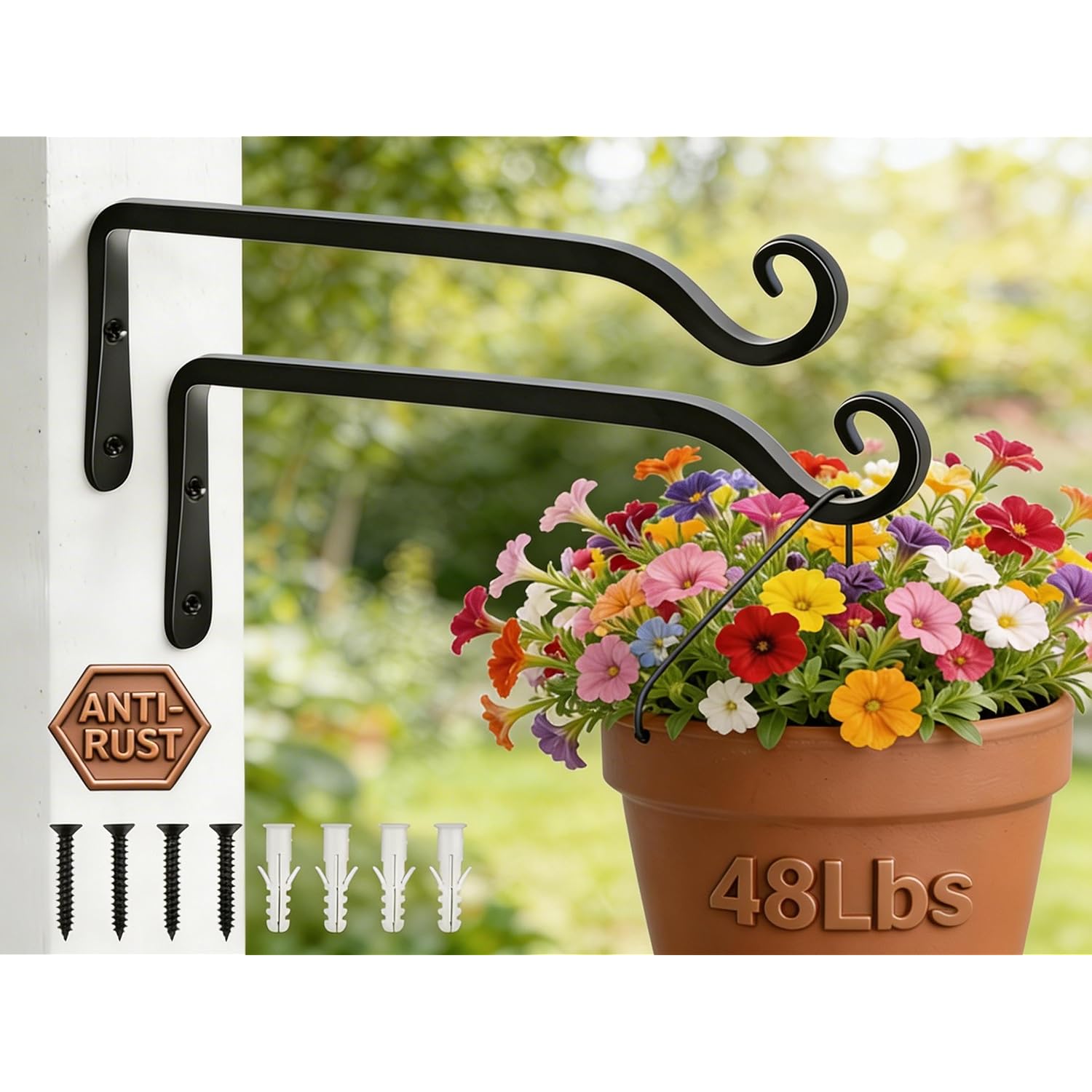 10" Heavy Duty Outdoor Plant Hanger Wall Bracket, 2 Pack | 48Lb Capacity,Rust-Resistant Finish,Easy Installation,Fit Hanging Baskets,Ideal For Bird Feeders & Lanterns