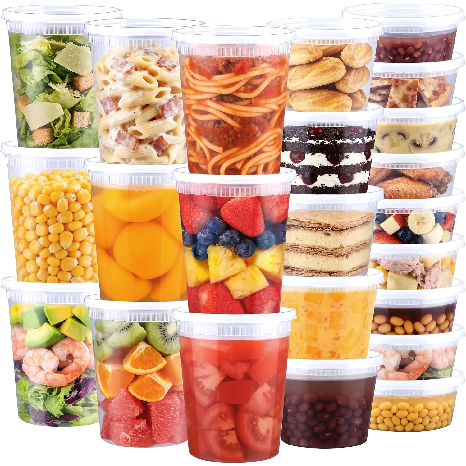60 Sets Deli Containers With Lids, 32/16/8 Oz X 20 Set Each, Leak-Proof & Bpa Free Airtight Stackable Takeout Plastic Food Storage Containers, Freezer/Microwave/Dishwasher Safe