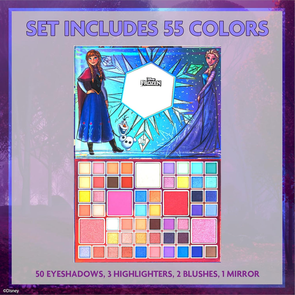 Disney Frozen Elsa And Anna 55 Well Eye Shadow Palette With Mirror, Makeup For Girls And Teens, Shimmery And Matte Colors, By Townley Girl