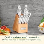Cuisinart 15-Piece Knife Set With Block, High Carbon Stainless Steel, Forged Triple Rivet, White, C77Wtr-15P
