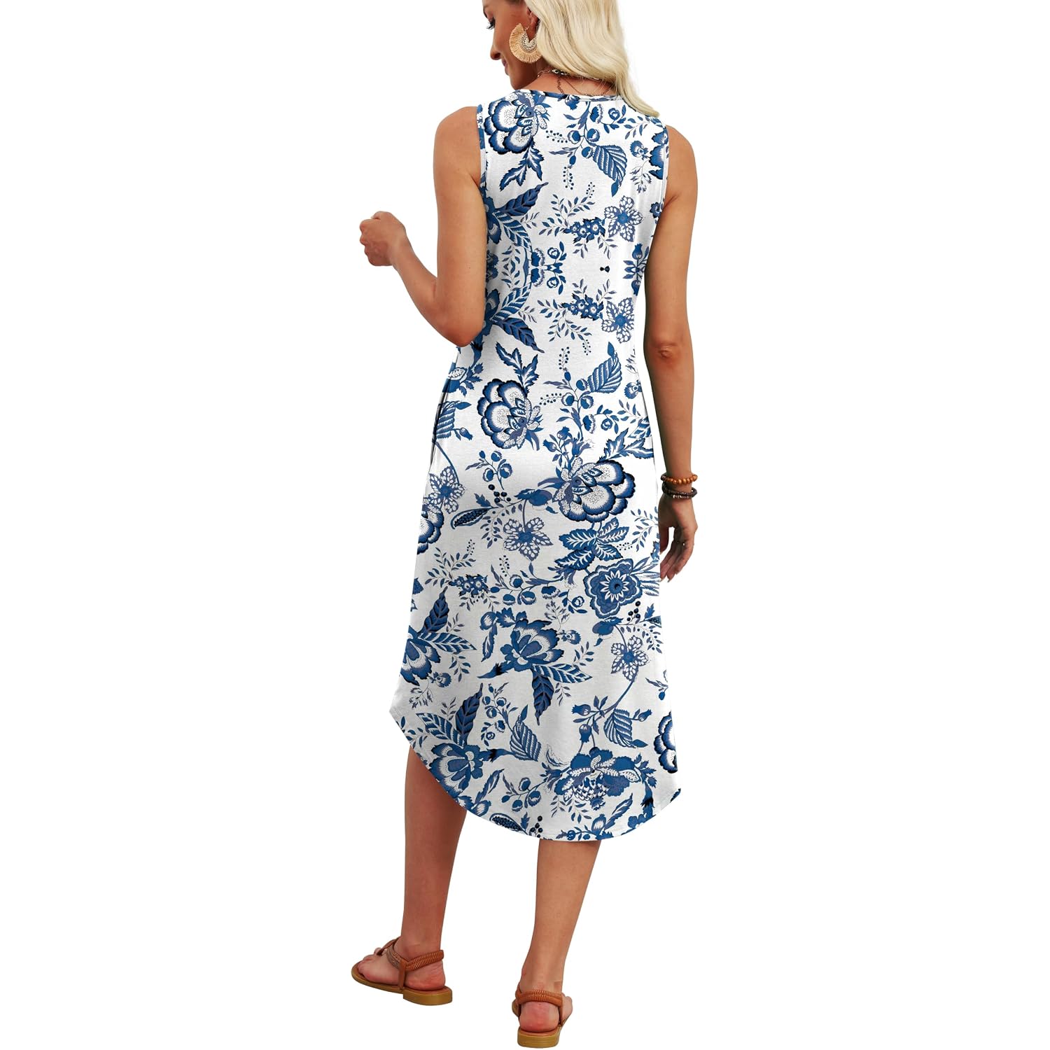 Wiholl Summer Dresses For Women 2026 Button Front Sleeveless Casual Midi Dress Beach Vacation Sundresses With Pockets