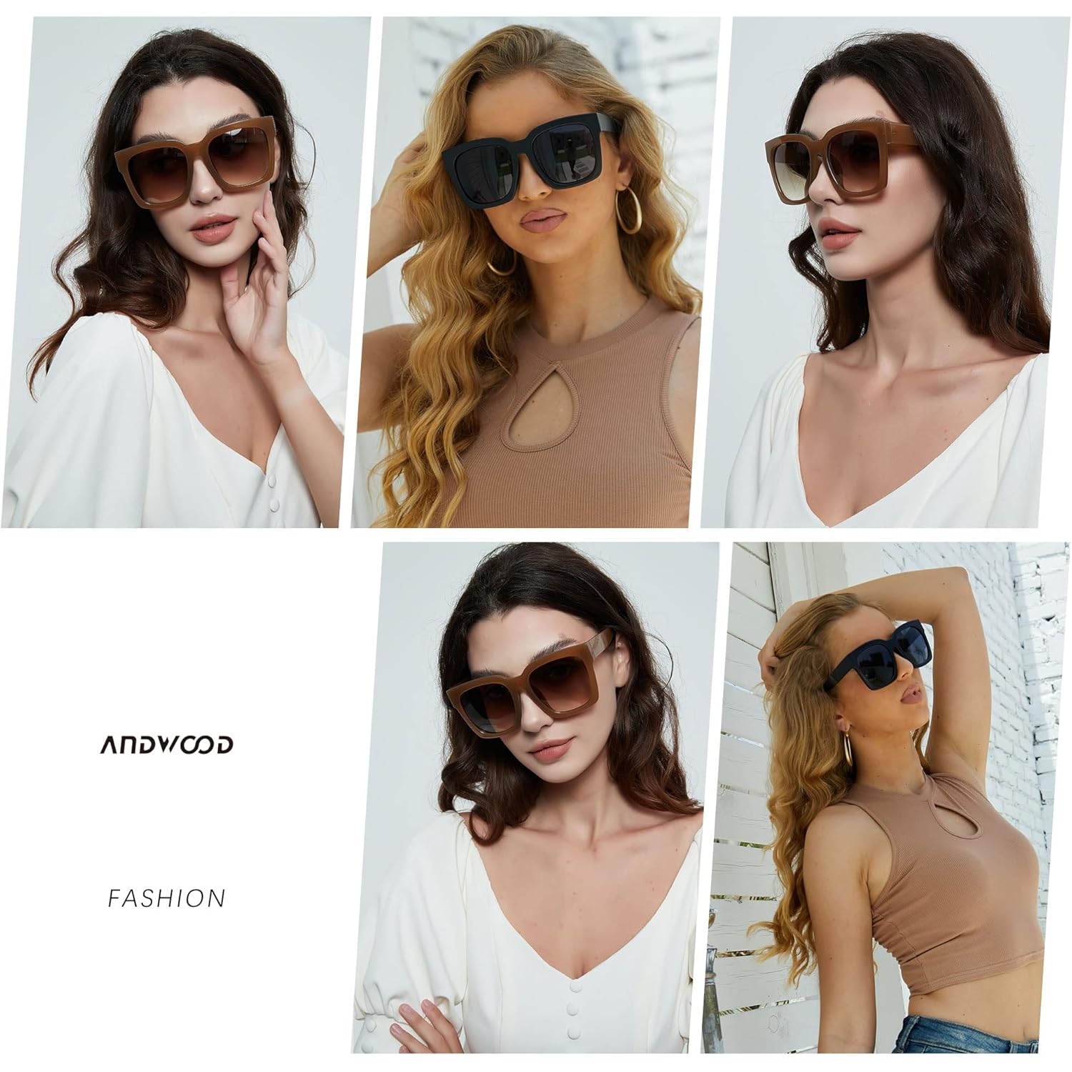 ANDWOOD Oversized Sunglasses for Women Big Large Square Wide Frame Shades Retro Trendy Fashion UV Protection