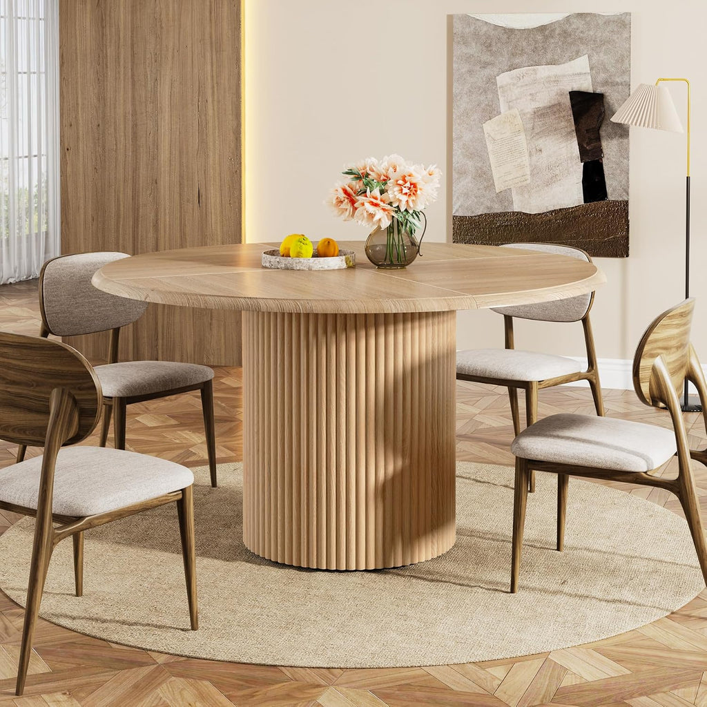 Tribesigns 47" Round Dining Table For 4, Farmhouse Kitchen Table With Metal Base, Modern Small Dinner Table For Dining Room,Kitchen (Chairs Not Included)