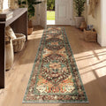 Yamaziot Washable Runner Rug, 2x8 Non-Slip Boho Vintage Hallway Rug Runner with Rubber Backing, Stain Resistant & Low Pile Faux Wool Distressed Carpet Runner for Bedroom, Kitchen, Laundry, Entrance