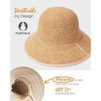 FURTALK Summer Straw Beach Sun Hats for Women UPF 50 Floppy Wide Brim Travel Bucket Hat Foldable Packable