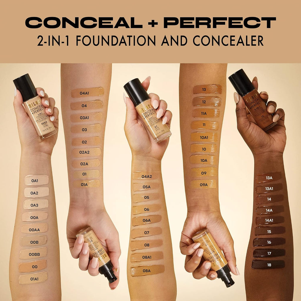 Milani Conceal + Perfect 2-In-1 Foundation + Concealer For A Flawless Complexion, Under Eye Corrector, Cover Redness And Imperfections, Waterproof And Sweatproof - 03-Light Beige